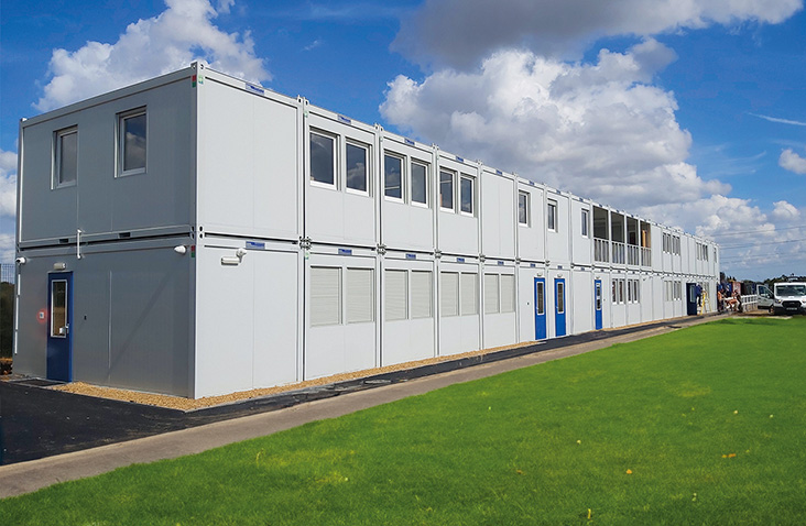 Two-storey modular classroom building with multiple teaching spaces and windows for schools and educational facilities.