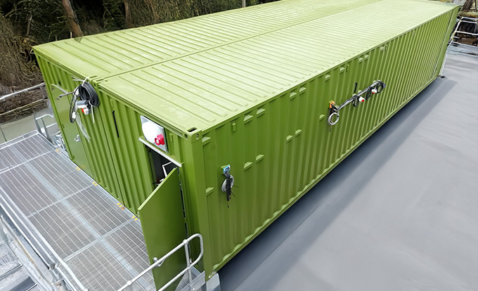 Converted shipping container switchgear enclosure by S Jones Containers, designed for safe, compliant housing of electrical distribution and control systems with secure access and durable protection for industrial and commercial sites across the UK.