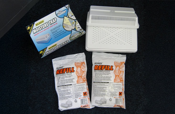 Kilrock moisture trap kit with refill packs, designed to control condensation inside shipping containers. 