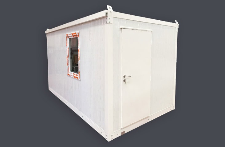 4m x 2m white flat pack office unit with single door and window, suitable as a portable workspace, garden office, or site cabin