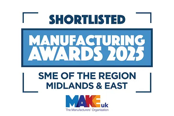 Shortlisted Manufacturing Awards 2025 SME of the Region Midlands & East, Make UK The Manufacturers’ Organisation logo.