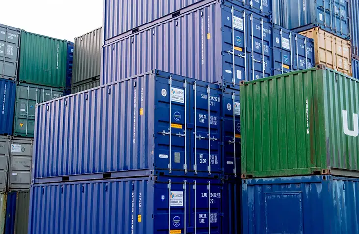 A tall stack of containers
