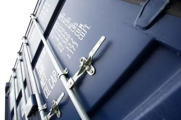 A close-up of a blue container
